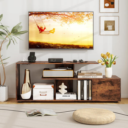 Dreamade TV Stand with Power Outlet for TVs up to 55 Inch, Entertainment Center with Storage Cabinet & Open Shelves