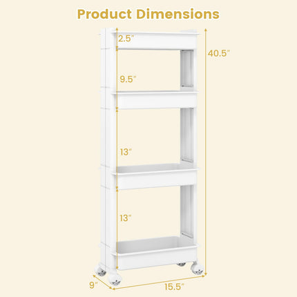 Dreamade 4-Tier Slim Rolling Storage Cart for Kitchen