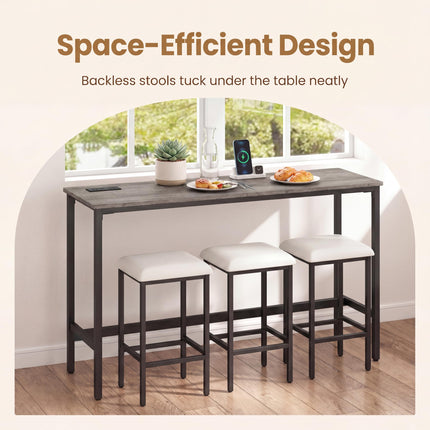 Dreamade 4 Piece Bar Table and Chairs Set with Power Outlet