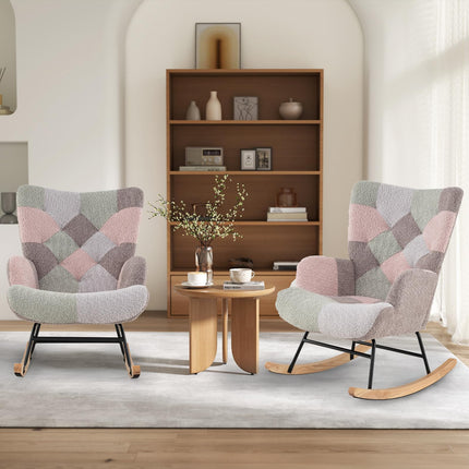 Dreamade Rocking Chair Nursery Teddy Upholstered Glider Rocker w/Ergonomic High Backrest