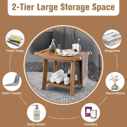 Dreamade Shower Bench, HDPE Waterproof Shower Stool with Storage Shelf