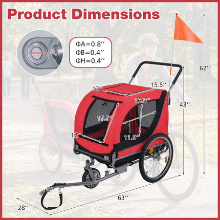Dreamade 2-in-1 Dog Bike Trailer & Pet Stroller for Large Dogs PVC Rain Cover 176 lbs Capacity