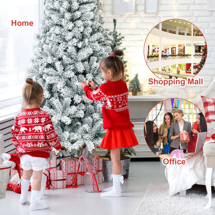 DREAMADE 7.5FT Flocked Christmas Tree, Artificial Xmas Tree w/PVC Needles