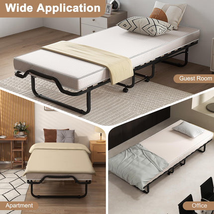 Dreamade Folding Bed with Mattress, 75x31 Cot Size Bed Frame, Roll Away Beds with Mattresses for Adults