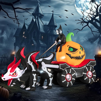 Dreamade 9 FT Halloween Inflatable Outdoor Decoration, Blow up Grim Reaper Driving Pumpkin Carriage