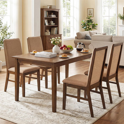 Dreamade Upholstered Dining Chairs | High Back Padded Fabric Kitchen Chairs with Solid Rubber Wood Legs