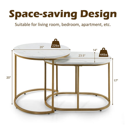 Dreamade Modern Nesting Coffee Table Set of 2, Accent Marble Look Stacking Side Table for Living Room Bedroom