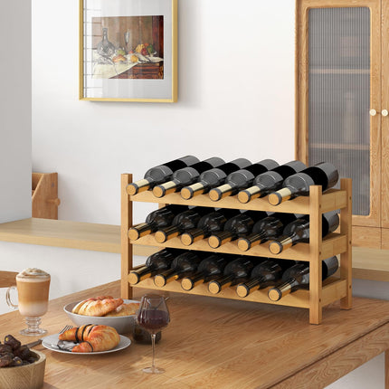 Dreamade Bamboo Wine Rack, 3 Tier 18 Bottle Wine Storage Cabinet Shelf, Small Wine Rack Bottle Organizer Freestanding Counter