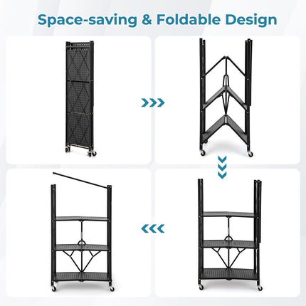 Dreamade 4-Tier Foldable Storage Shelf, Collapsible Shelving Unit Display with Lockable Wheels