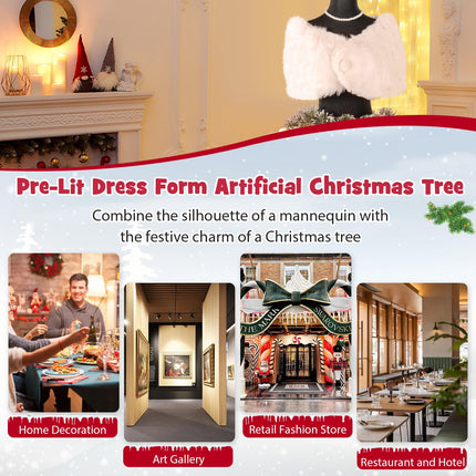 Dreamade 5ft Pre-Lit Dress Form Christmas Tree with Female Mannequin Torso Shawl Necklace