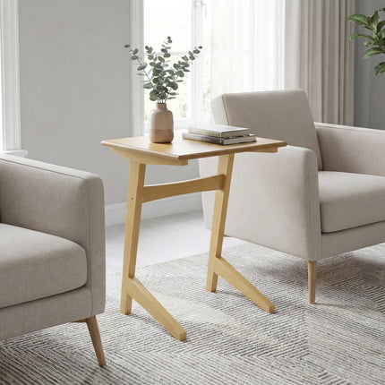 Dreamade C-Shaped Wooden End Table w/Solid Rubber Wood Frame