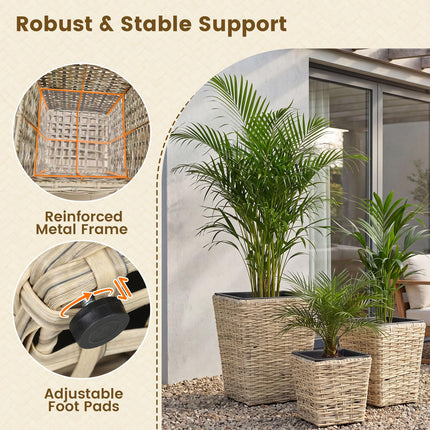 Dreamade 3-Piece Rattan Planter Box Kit with Removable Plastic Liners