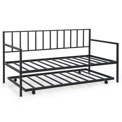 Dreamade Metal Daybed with Trundle, Twin Size Daybed with Pullout Trundle & Steel Slat Support, Black