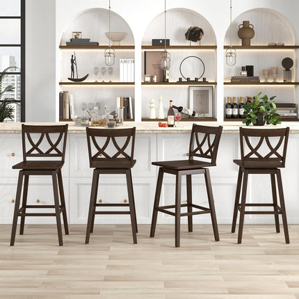 Dreamade 29" Bar Stools Set of 2/4, Swivel Wooden Bar Chairs with Rubber Wood Frame, for Kitchen Island, Restaurant & Pub, Dark Grey