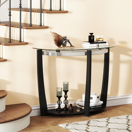 Dreamade 2-Tier Glass Console Table Half Moon Modern Entryway Table