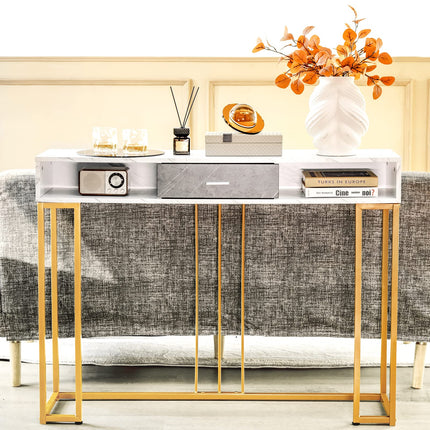 Dreamade Console Table with Drawer - Sofa Side Table with Anti-Toppling Device & Adjustable Foot Pads
