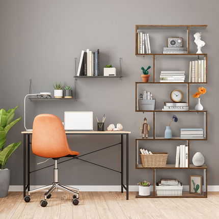 Dreamade Geometric Bookcase Rustic, Solid Wood S-Shaped Bookshelf