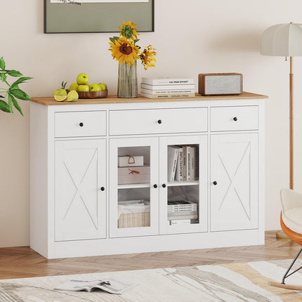 Dreamade 55" Large Buffet Sideboard with 3 Drawers & 2 See-Through Doors