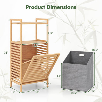 Dreamade Tilt Out Laundry Hamper Bamboo Laundry Storage Cabinet with 2-Tier Storage Shelves