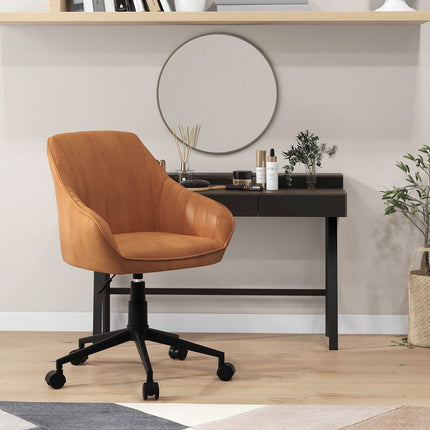 Dreamade Leather Office Chair Brown, Mid Century Desk Chair with Wheels and Ergonomic Armrests