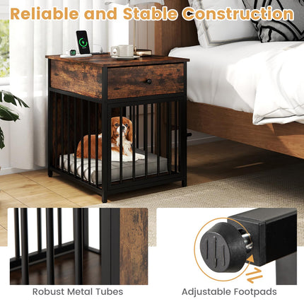 Dreamade Dog Crate End Table with Charging Station