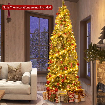 DREAMADE 7 FT Pre-Lit Artificial Christmas Tree, Slim Pencil Tree w/ 818 Branch Tips