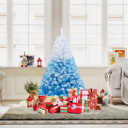 Dreamade Snow Flocked Christmas Tree with Lush Branch Tips & Foldable Metal Stan ( Blue Gradient & White )