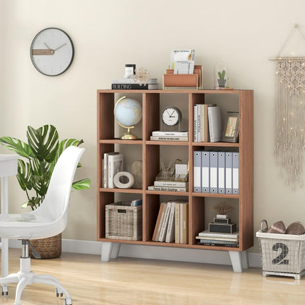 Dreamade 9-Cube Open Bookcase, 3-Tier Freestanding Bookshelf with 4 Slanted Legs & 6 Removable Shelves