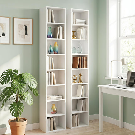 Dreamade 8-Tier Tall Narrow Media Tower Rack with 4 Adjustable Shelves (1/2)