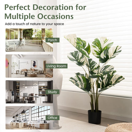 Dreamade 4ft Artificial Monstera Deliciosa Plant, 2 Pack Tall Fake Tropical Palm Tree in Pot with 10 Decorative Split Leaves