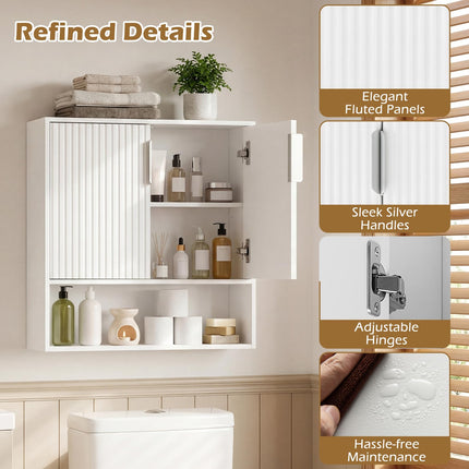 Dreamade Fluted Bathroom Wall Cabinet | Over-the-Toilet Medicine Cabinet w/ 2 Doors