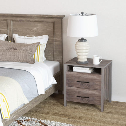 Dreamade Farmhouse Nightstand, Rustic Wood Bedside Table