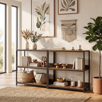 Dreamade Industrial 3-Tier Small Bookshelf with Wooden Shelves and Metal Frame