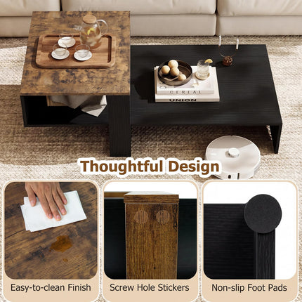Dreamade 2-Tier Coffee Table | Modern Irregular Center Table with Open Storage Shelf