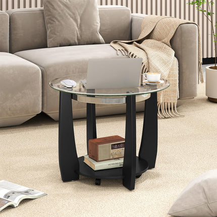 Dreamade Round Glass Coffee Table 32" Rolling Center Tables with Wheels