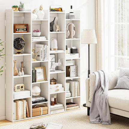 Dreamade Modern Bookshelf with 12 Staggered Shelves for Living Room Office