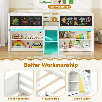 Dreamade Low Loft Bed with Storage 2 Bookcases and Play Space