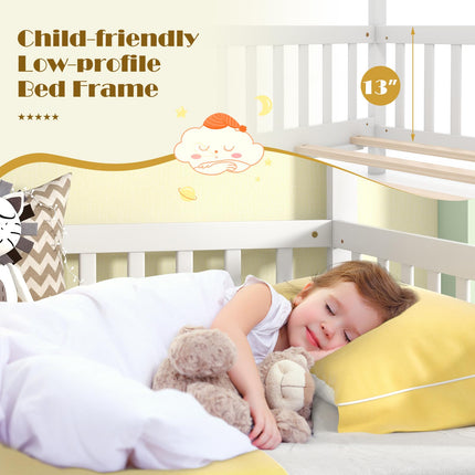 Dreamade Extendable House Bed for Kids, Twin to King Daybed with Roof & Fence Rails, Wood Kids Bed Frame for Teens