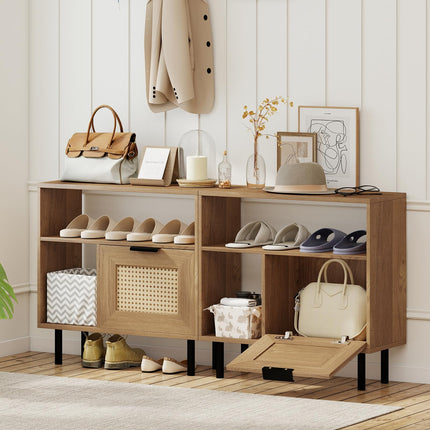 Dreamade Accent Side End Table with Storage Shelf and Cabinet for Small Space