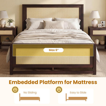 Dreamade Full/Twin Size Rattan Bed Frame with 2 Storage Drawers