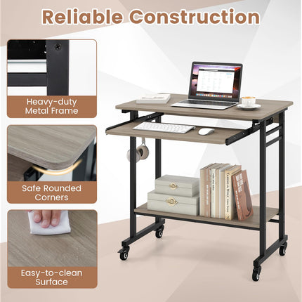 Dreamade Rolling Laptop Table with Pull-out Keyboard Tray and Hooks