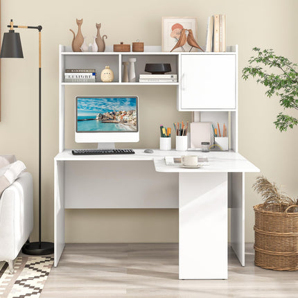Dreamade L Shaped Desk with Hutch, Corner Computer Desk with Storage Shelf & Cabinet