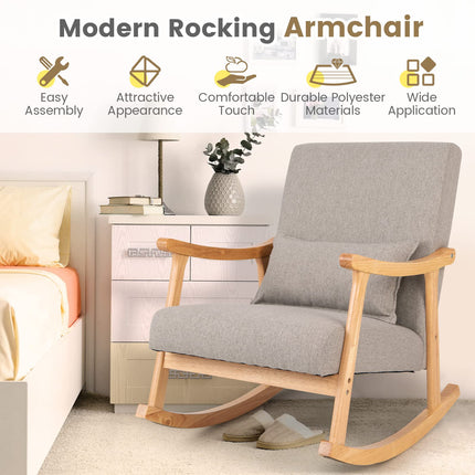 Dreamade Upholstered Rocking Chair - Modern Rocker with Rubber Wood Frame, Comfy Backrest & Seat