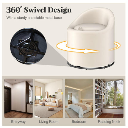 Dreamade Swivel Accent Chair with Storage, 360° Upholstered Vanity Chair with Backrest