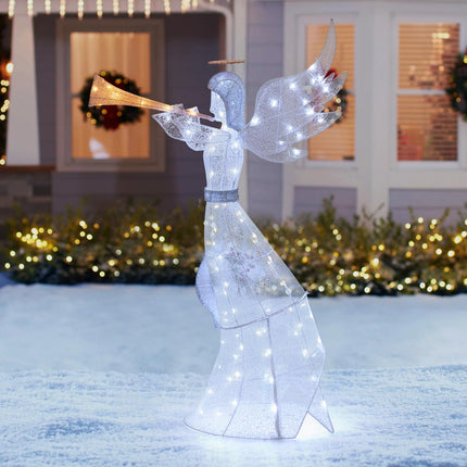 Dreamade 5 FT Lighted Trumpeting Angel, Light-up Christmas Angel with LED Lights