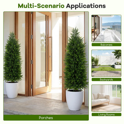 Dreamade 4 FT Artificial Faux Cedar Cypress Plants in Cement-Filled Pots Set of 2
