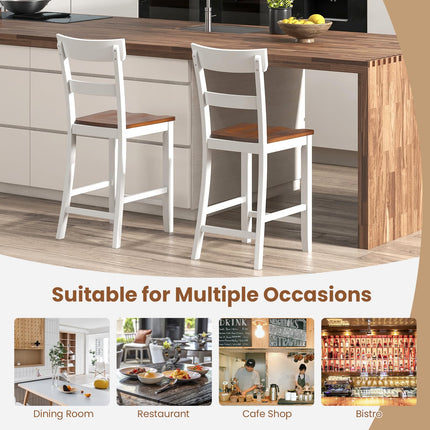 Dreamade Wooden Bar Stools Counter Height Set of 2, 24.5" Farmhouse Wood Bar Dining Chairs