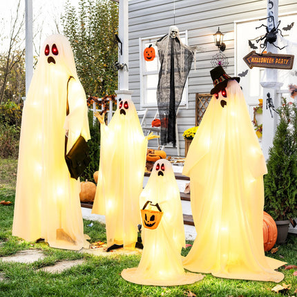 Dreamade Halloween Light Up Family Ghosts, 4 PCS LED Glowing Halloween Ghosts