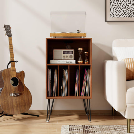 Dreamade Record Player Stand with Charging Station Turntable Cabinet with Record Storage & Metal Legs