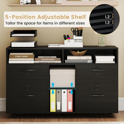 Dreamade 4-Drawer Lateral File Cabinet with Lock & 5 Rolling Wheels (2 Lockable)